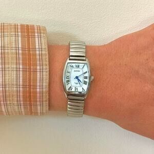 Y2K Silver Roman Numeral Quartz Watch Vintage Style Unisex 8.5" New